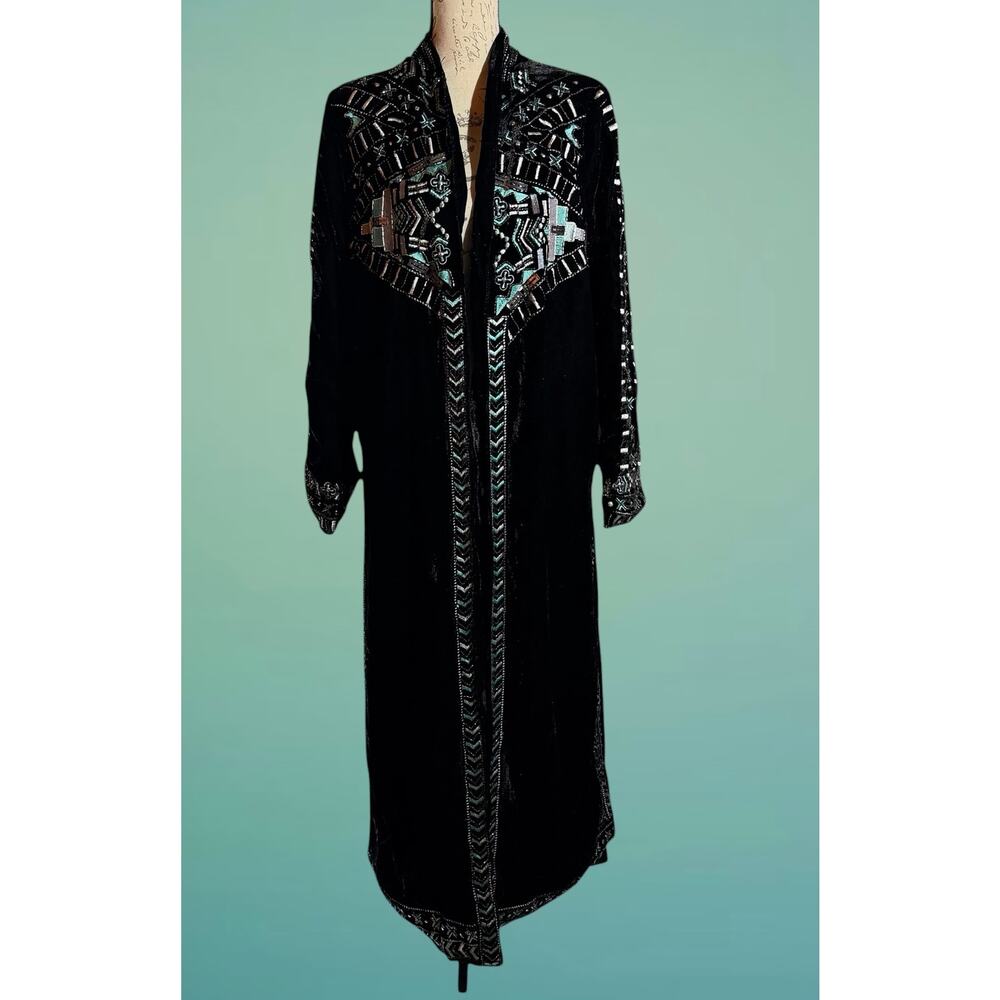 Crazy Train The Strait Y2K Long Line Velvet Western Glam Duster NWT - Picture 2 of 14